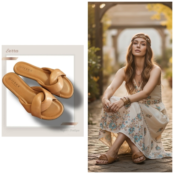 Serra Shoes - 🌿Serra Women's size 8 Tan Leather-Like Twist Top Knot Sandals-Cute!